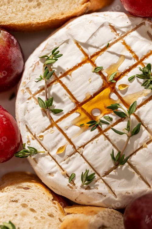 Preview: Brie cheese with honey and grapes