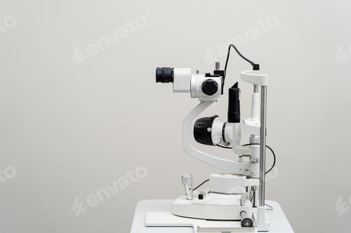 Preview: Ophthalmologist slit lamp eye check for cornea evaluation in patient examination