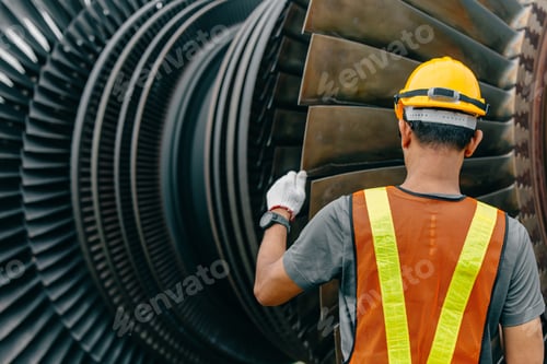 Preview: Professional Asian engineer male working service power plant turbine fan blade electrical generator