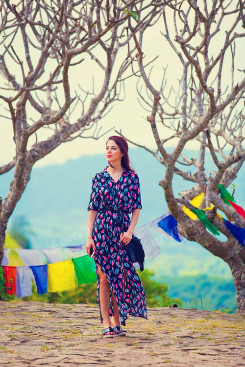 Preview: Young woman and Buddhism temple