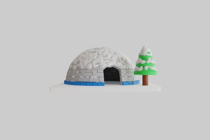 Visualização: Decoração de árvore e iglu de inverno