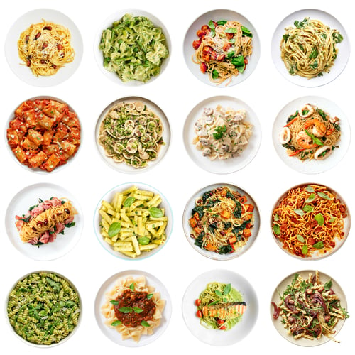 Preview: Collection of italian pasta with various ingredients isolated