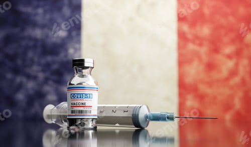 Preview: Coronavirus Covid-19 vaccine on the flag of France.