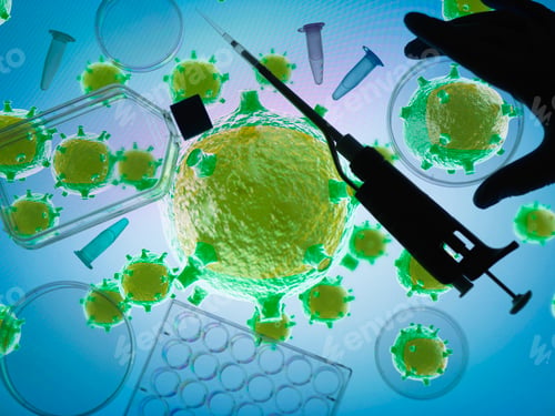 Preview: Scientist working with cells in a petri dish under blue light