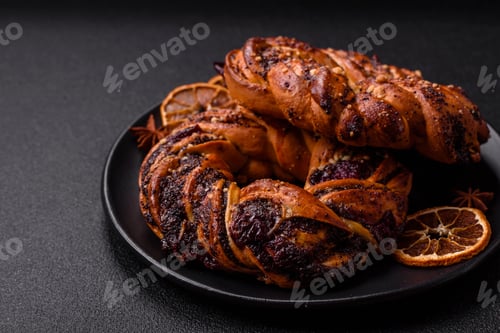 Preview: Delicious fresh baked bun with poppy seeds and berries