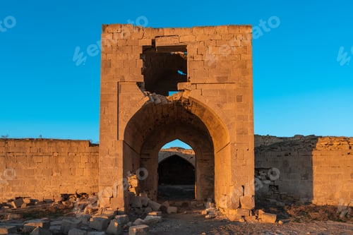 Preview: Ruins of an ancient caravanserai of the 14th century, located in the Gobustan steppes, Azerbaijan