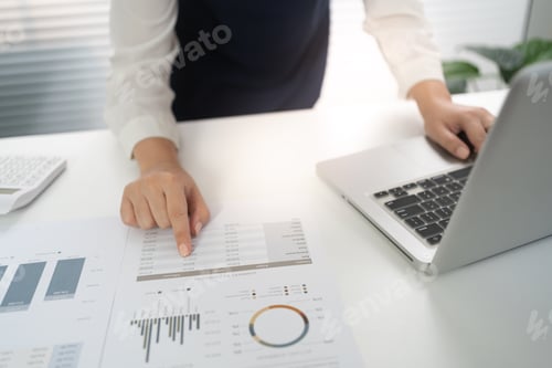 Preview: Woman analyzing budget summary by category data