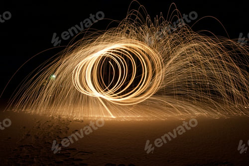 Preview: Stunning steel wool photography. Spinning sparks pattern.