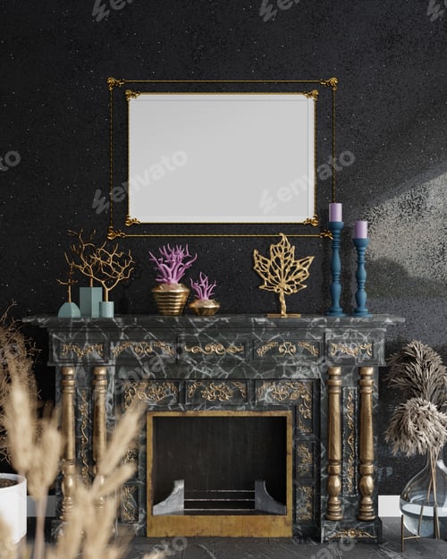 Preview: 3D Mockup photo frame in Modern interior of living room
