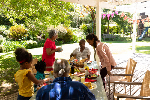 Preview: Family bringing food to the table.
