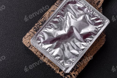 Preview: Rectangular plastic box with yogurt or cheese hermetically sealed with a foil lid
