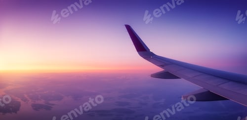 Preview: Aircraft wind on the sunrise sky background. Composition of aircraft.