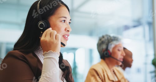Preview: Business people, telemarketing and call center with customer service, help desk and contact us. Gro