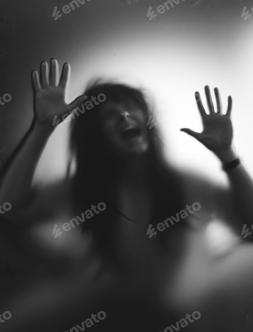 Preview: Shadowy figure behind glass - horror background