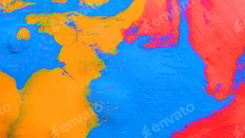 Preview: Mixing colours Blue, red and yellow creating pattern pink paint