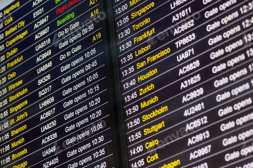 Preview: Departure board, Heathrow airport, London, UK