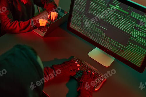 Preview: Cyber attack. Anonymous people hacking security protection. Hackers access sensitive data. Cyber war