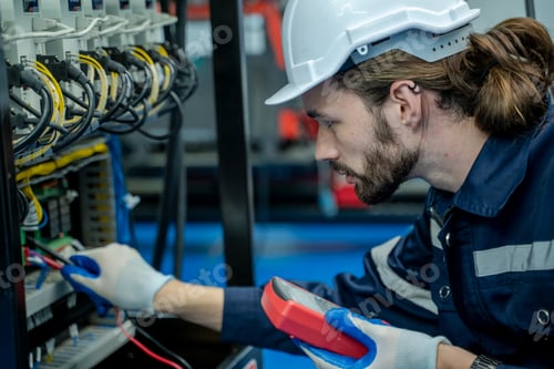 Preview: Electrical engineers working to test the voltage and current of the wires.