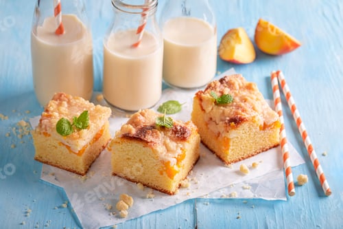 Preview: Sweet peach cake as summer snack. Best tastes with milk.