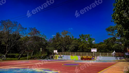 Preview: Basketball court playing field concrete landscape Kenya East Africa