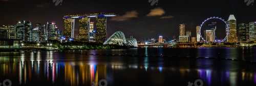 Preview: Panoramic view of Marina Bay skyline from Gardens by the Bay East.