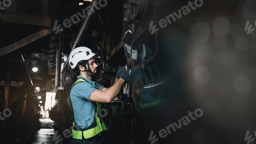 Preview: Engineer are working in the factory. Worker helping to repair and inspect the machine's readiness.