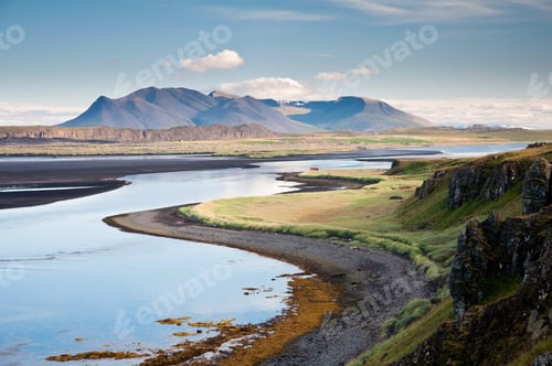 Preview: beautiful mountain scenery by the sea at Hunafjordur, Iceland