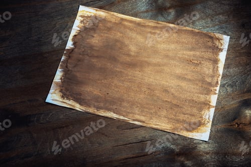 Preview: A Sheet Of Paper With The Effect Of Aging On Dark Wooden Background.
