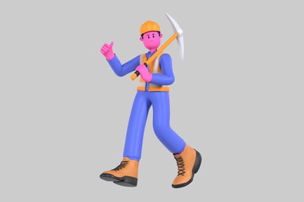 Preview: Cartoon construction worker with pickaxe