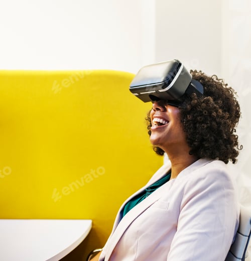 Preview: Woman having fun with a VR headset