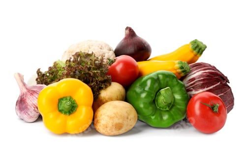 Preview: Many different delicious vegetables on white background