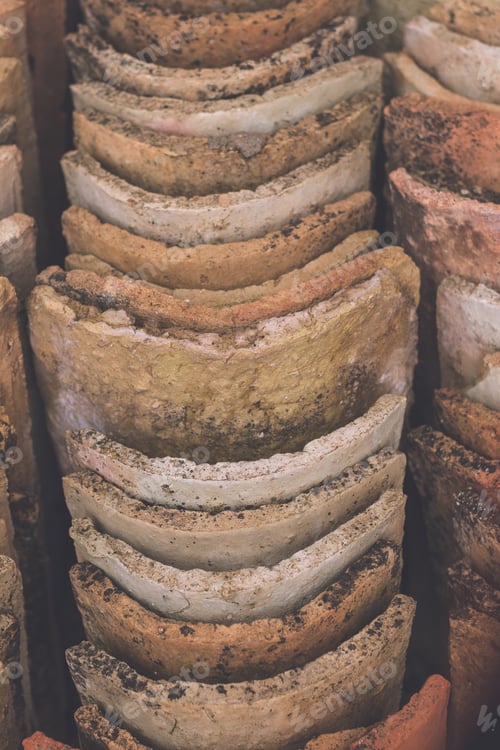 Preview: Closeup shot of a pile of old roof tiles