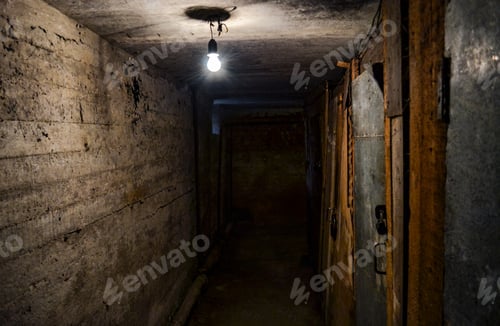 Preview: Dimly Lit Underground Tunnel with Metal Doors