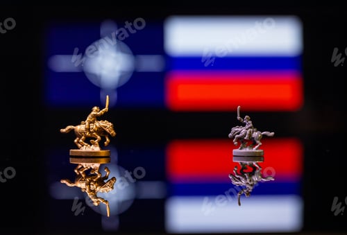 Preview: Conceptual image of war between Russia and NATO using toy soldiers and national flags