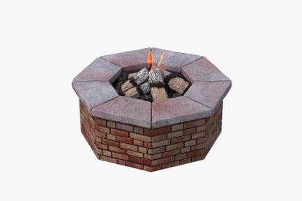 Visualização: Fogueira octogonal de tijolos com borda de pedra