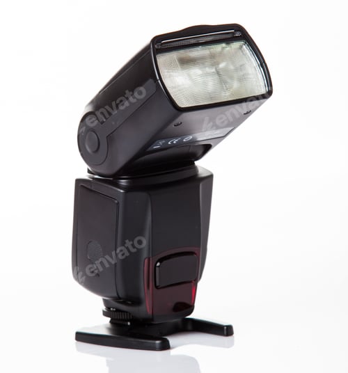 Preview: Photo camera flash isolated on white