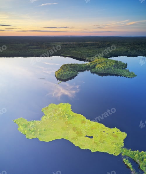 Preview: Island on lake during sunset