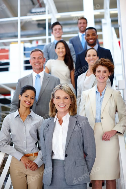 Visualização: She leads the way. Portrait of a diverse group of businesspeople in the office.
