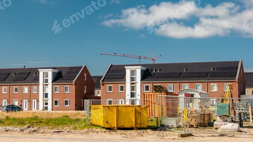 Preview: Dutch Suburban area with modern family houses, newly build moder