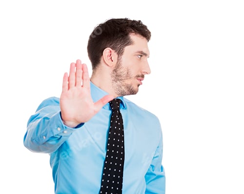 Preview: Closeup Portrait Of Young Handsome, Grumpy Man With Bad Attitude Giving Talk To Hand Gesture With