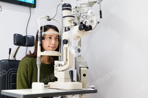 Preview: Woman looking into eye test machine