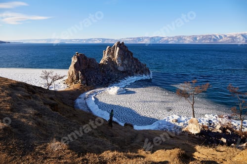 Preview: Cape Burkhan or Shamanka Rock on Olkhon Island on a sunny December day.