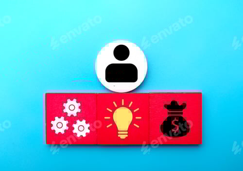 Preview: Business Symbols Concept on a Blue Background