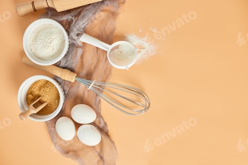 Preview: Bakery or cooking frame, ingredients, kitchen items for pastry
