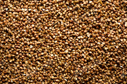 Preview: Roasted buckwheat texture. Food ingredient background. Top view, healthy lifestyle concept
