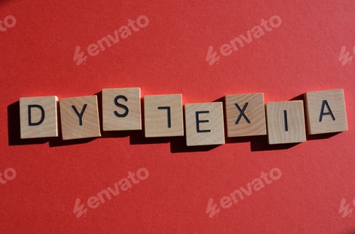 Preview: Dyslexia, word with misplaced letter L isolated on red background as banner headline
