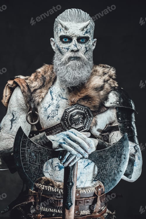 Preview: Mythical fashion of northern undead warrior with hatchet