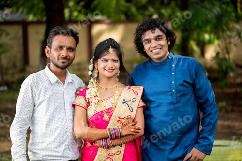 Preview: Beautiful happy indian bride with her brother