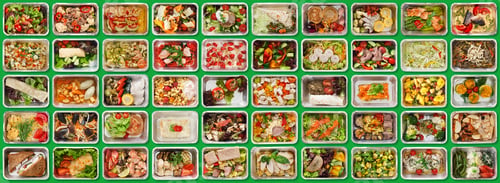 Preview: Healthy Menu. Set Of Foil Containers With Tasty Everyday Meals, Collage