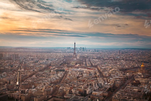 Preview: Panorama of famous Eiffel Tower and Paris roofs, Paris France